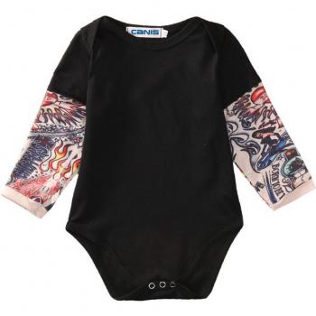 Black Gray Long Sleeve Bodysuit for Newborn Baby Boys