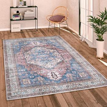 Teppich Wohnzimmer Flachgewebe Vintage Orient Ornamente Bordüre Waschbar 80x150 cm, Bunt