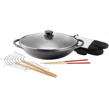 Wok 36 cm Tête Mai‑Lu – Fonte Aluminium, Anti‑adhésif, Couvercle Transparent
