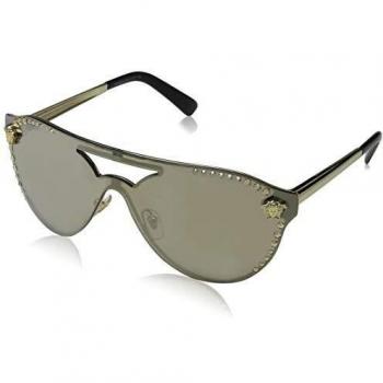 Versace Women's 12525A Golden Mirror Aviators – 42mm Frame, Light Brown Tints