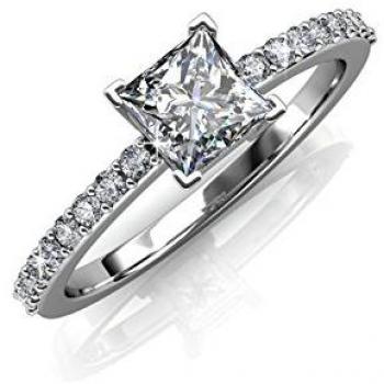 MycParis Quadratischer Ring in Weißsilber mit Kristalldetails – Größe 1/2