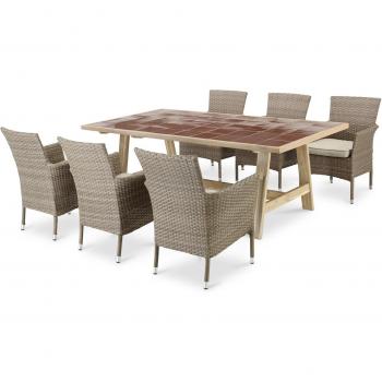 Mobilier de jardin en céramique et rotin marron
