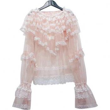 TWOTWINSTYLE Women's Perspective Mesh Ruffle Blouse