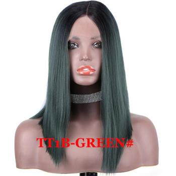 WonderLady Perruque Droite Bob Yaki Brun Ombre avec Front en Dentelle, 14 Pouces, Fibre Synthétique Haute Température pour la Longueur d'Épaule