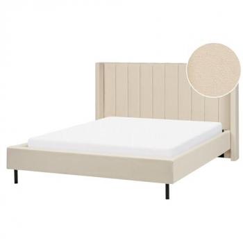 Doppelbett Hellbeige Bouclé 160 x 200 cm mit Lattenrost und schwarzen Metallfüßen