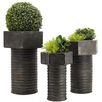 Pack « Boulon » : 3 cache‑pots en métal gris