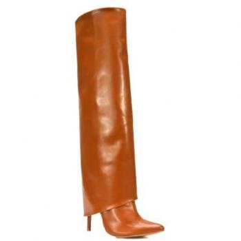 XY London Women's Shauna Stiletto Foldover Boots – Tan, 7