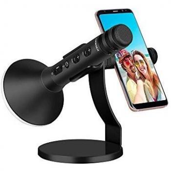MOMAX Wireless Microphone Karaoke Speaker with Phone Holder,2500mAh Portable Ktv Machine with Hi-Fi Bluetooth Speakers and AUX Compatible with iPhone,Android for Home Outdoor Party Anytime