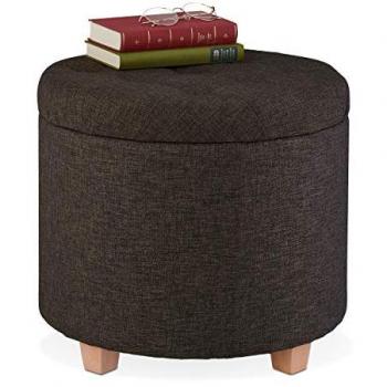 Relaxdays Dual-Use Storage Stool – Linen Finish, Brown, 41 × 44 cm