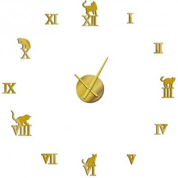 Mirror Sticker Cat Wall Clock