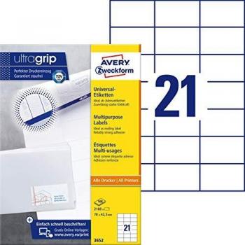 Avery Zweckform 3652 All-purpose Labels 70 x 42.3 mm White 2100 Labels Permanent Adhesive