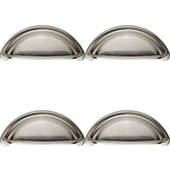 Four‑Pack Cabinet Cup Pull Handles – Satin Nickel, 76 mm Mounting Centres