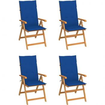 VidaXL Sillas de jardín 4 uds madera de teca con cojines azul royal