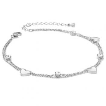 Women’s 316L Stainless Steel Double Layer Love Heart Shell Anklet