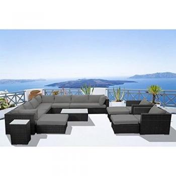 Salotto da Giardino CONCEPT U 13/14 Posti Modulare Resina Intrecciata Nero Grigio Stalla