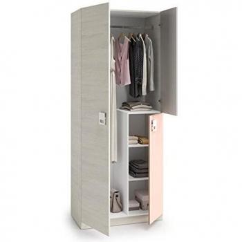 Armadio Anta Battente 13Casa Zenith B04, Legno ingegnerizzato, Bianco, Rosa, 90 x 52 x 200 cm