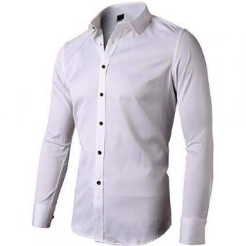 INFLATION Men's Bamboo Casual Button Down Shirt, White, Size XS