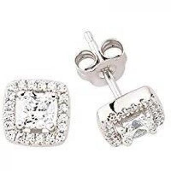 Aretes de halo de zirconia cúbica en plata para mujeres