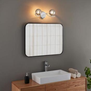Applique murale design chromée avec double verre fumé 37.5 cm