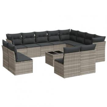 Sofás de Exterior VidaXL com Almofadões Vime Cinza Claro – 13 Unidades