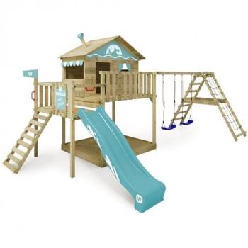 WICKEY Wooden Climbing Frame Smart Ocean with Playhouse, Swing Set, and Slide