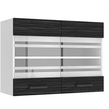 SGW80 Meuble Haut – Armoire Murale Ébène Royal, 2 Portes Vitrées