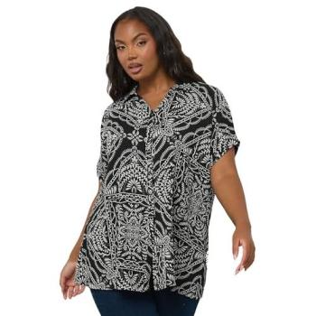 Yours Curve Boxy Shirt – Schwarz mit Kurvenmuster