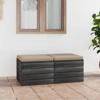 Tabouret à pieds de jardin 2 pièces, coussins moelleux, bois de pin beige