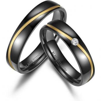 MARRYA Damen‑Partnerring in SchwarzTitan – Größe 56 – Goldveredelung