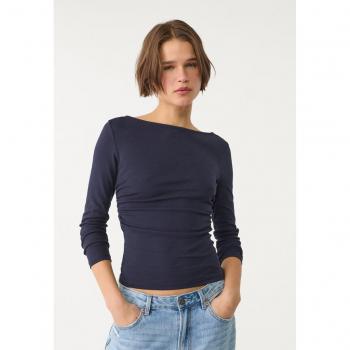 XL Navy Blue Stradivarius Long Sleeve Shirt, Gathered Design
