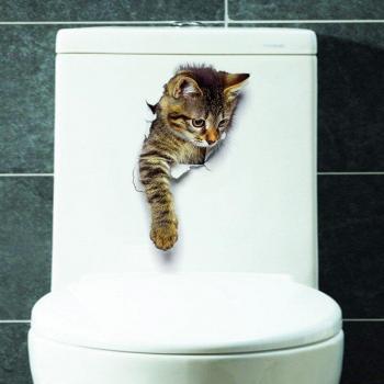 Afiche 3D Gato + Perro para Baño
