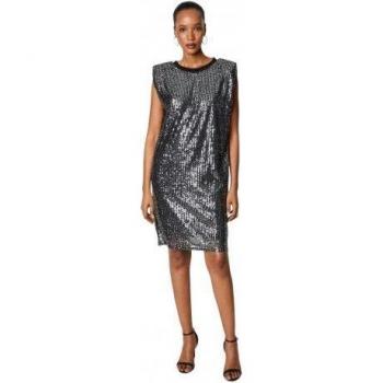 Ladies' Champagne Sequin Dress with Shoulder Pads