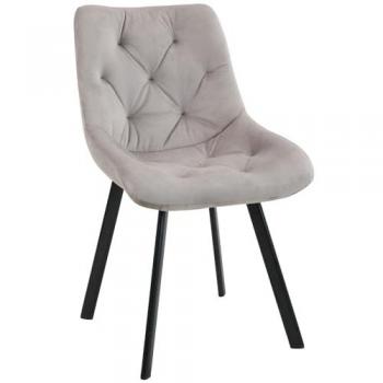 Sedia da Pranzo Imbottita Trapuntata in Velluto Beige SJ.33 con Gambe in Acciaio