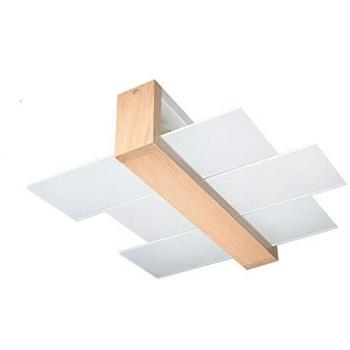 Moderne Deckenleuchte Holz mit satiniertem Glas, 2x E27, 43x43x12 cm