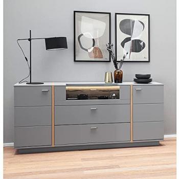 Lomadox Sideboard mit Eiche Absetzung SAVANNAH-05, inkl. LED Beleuchtung in grau, B/H/T 196/87/44 cm