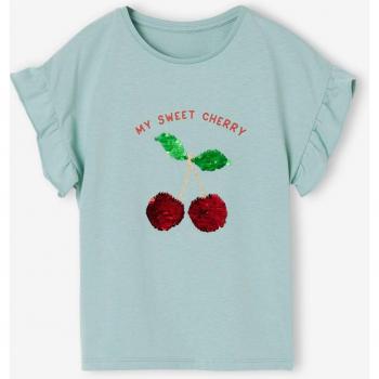 T-shirt bleu ciel réversible avec sequins pour fille