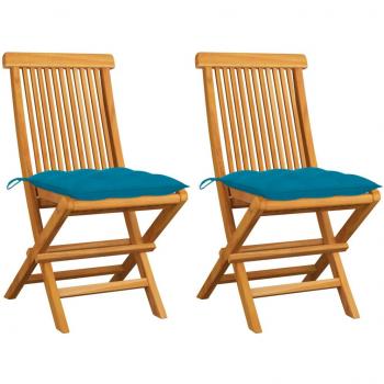 VidaXL Set of 2 Teak Garden Chairs with Light Blue Cushions