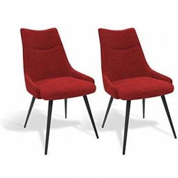 Set de 2 Chaises Industrielles Olbia – Rembourrage Rouge, Pieds Métaux Noirs