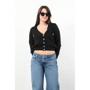 V-Neck Cardigan per Donne con Punti di Cristallo – Colore Nero – Taglia M