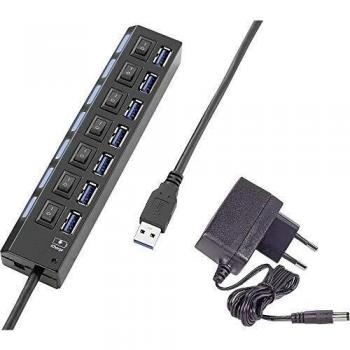 Hub USB 3.0 Renkforce 7 ports, avec LEDs de statut et port de charge iPad, noir