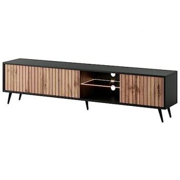 Mobile TV Selsey 175 cm “Bello” Frontale a Doghe LED Nero/Rovere Wotan