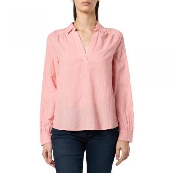 S.Oliver Damen Langarmbluse Rosa Regular Fit Baumwollmix V-Ausschnitt Größe 40