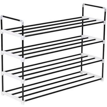 Black 4-Shelf Shoe Organizer Metal and Plastic