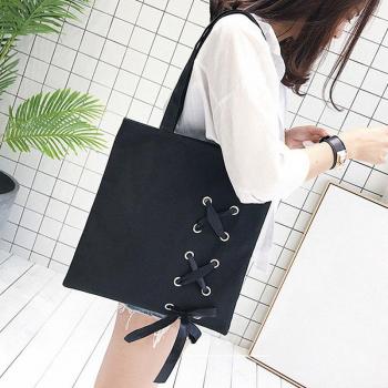 Black Canvas Crossbody Tote Bag for Women