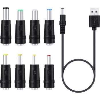 Transformador 8en1 USB a DC 5,5x2,1mm / 3,5mm