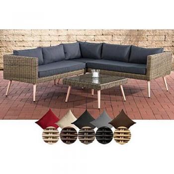 CLP Polyrattan Lounge-Eckset MOLDE I Natura I Gartenlounge Rundrattan I Eck-Sofa + Glastisch I 5mm Rattandicke 40 cm