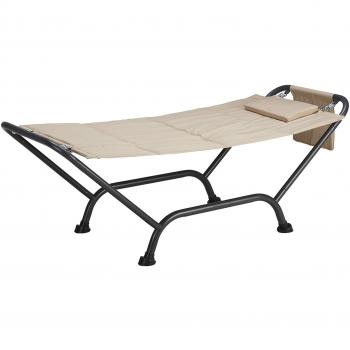 Amaca con telaio in acciaio e poggiatesta per esterni color beige