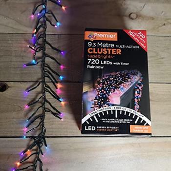 Premier 720‑LED Rainbow Cluster Lights with Timer, 9.3 m