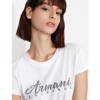 Armani Exch: Camiseta de manga corta blanca para mujer (Abreviación: Armani Exch, Marca: Armani Exchange)