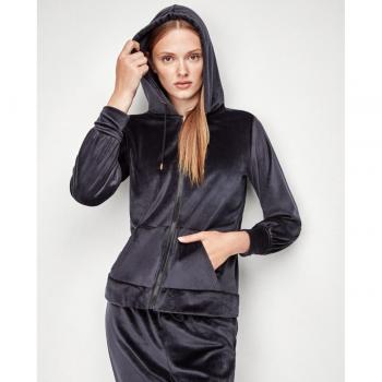 Gisela Premium: Sudadera de mujer en terciopelo con capucha y cremallera